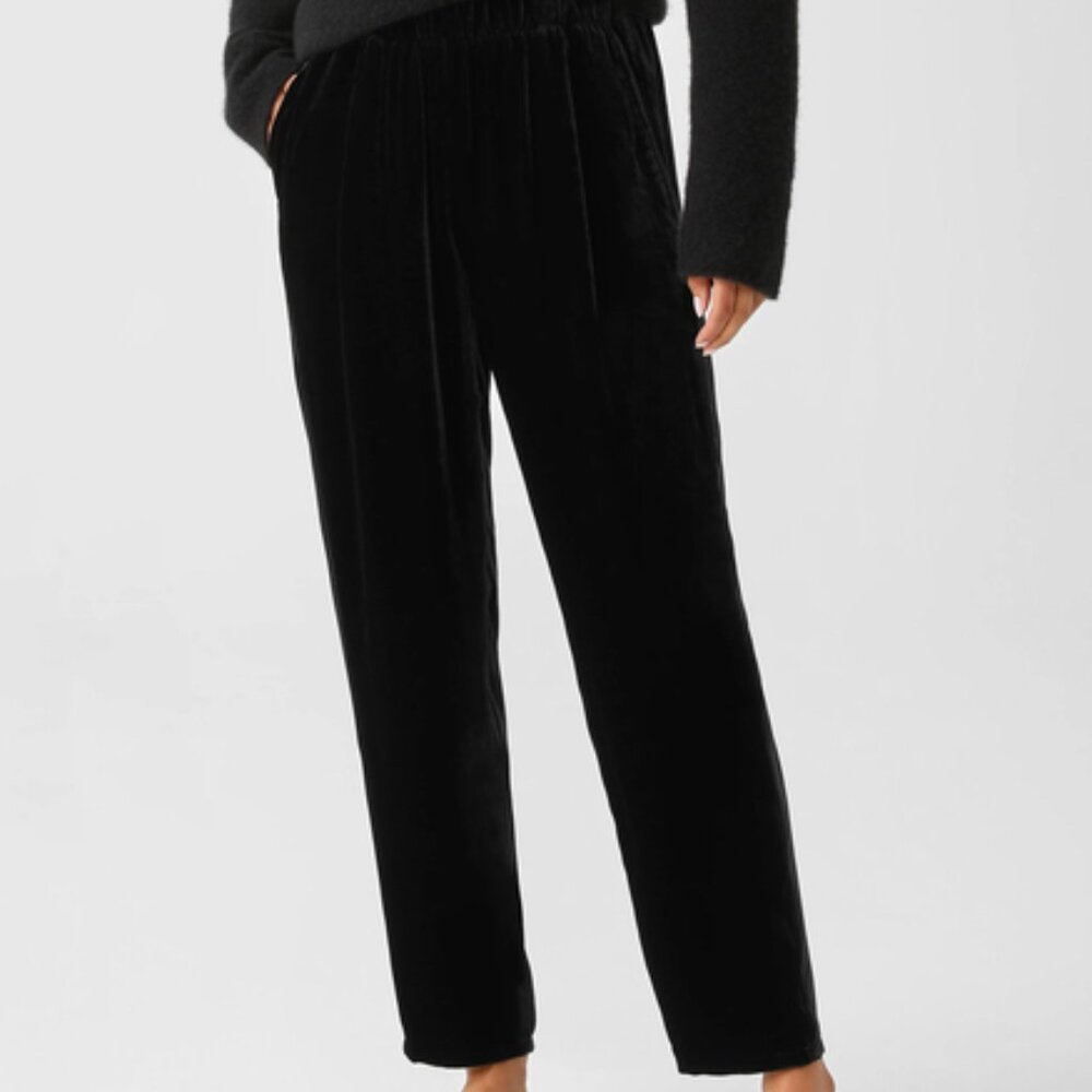 NEW Eileen Fisher black velvet tapered ankle pants